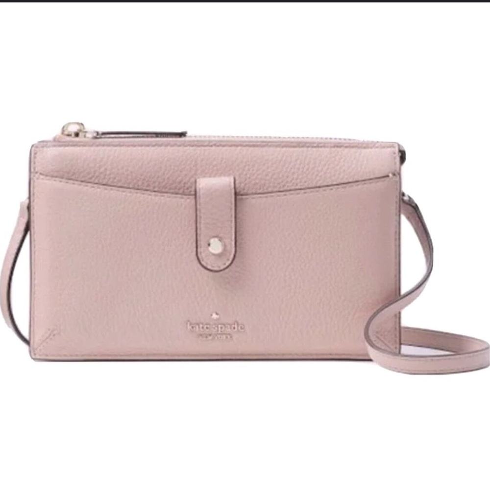 Kate Spade Leather Jackson Small Tab Crossbody Light Pink Blush Clutch Bag